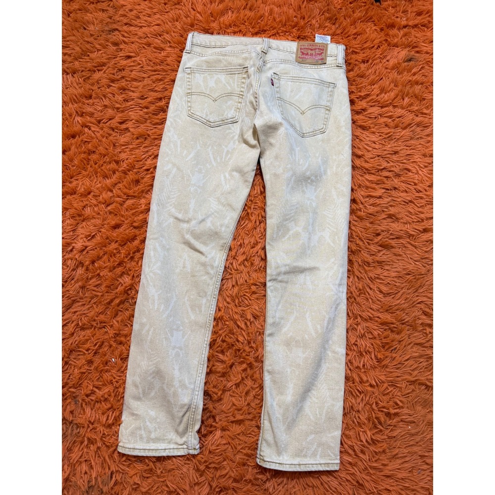 Levis 511 Slim Fit Jeans Tan Cream Leaf Print Denim Pants Mens 33x32